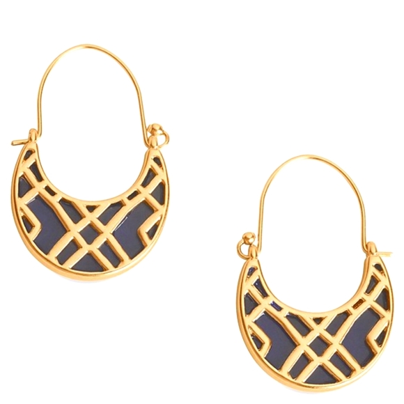 Lucky Brand Jewelry - Lucky Brand gold blue hoop earrings